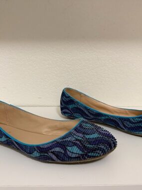 Blue Teal Patterned Women's Ballet Flats